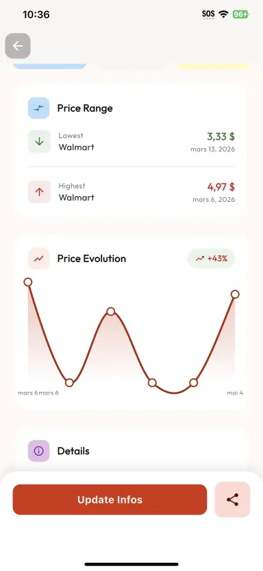 BarcodeVibe price history showing a product's observed price evolution