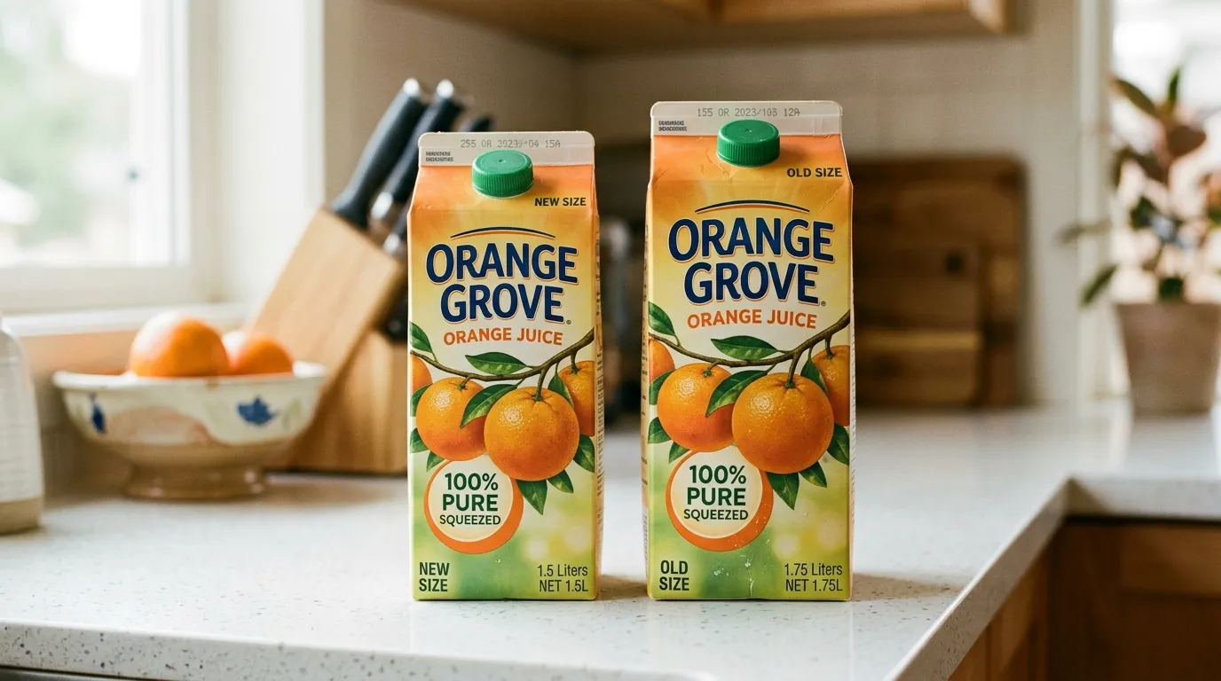 Two orange juice cartons side by side, one in a smaller format than the other.