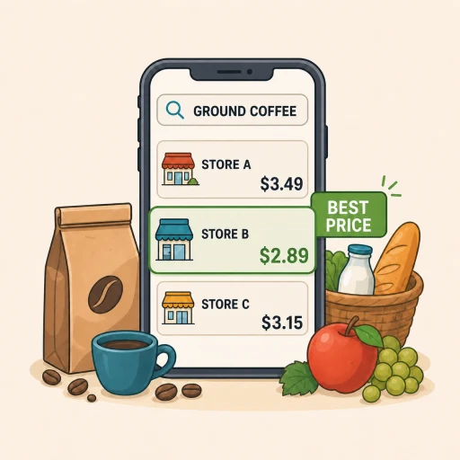 Product search comparing three stores and highlighting the best available reported price