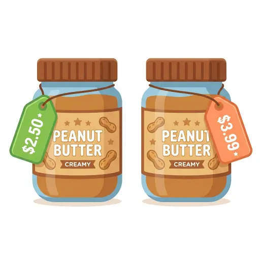 Two grocery formats with different price labels